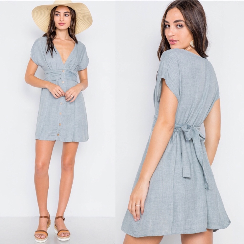 V-Neck Button Front Mini Boho Dress - Picture 2 of 3